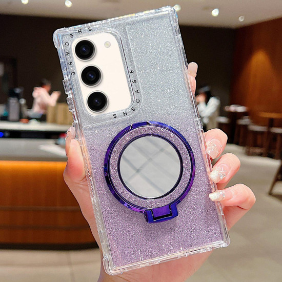 For Samsung Galaxy S23+ Mirror Holder Glitterr MagSafe Phone Case(Purple)