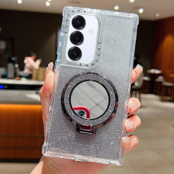 For Samsung Galaxy S24+ / S25+ Mirror Holder Glitterr MagSafe Phone Case(Black)