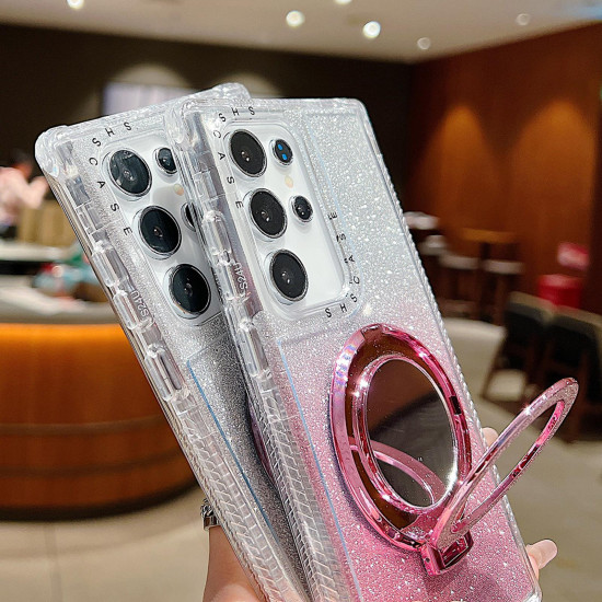 For Samsung Galaxy S24+ / S25+ Mirror Holder Glitterr MagSafe Phone Case(Black)