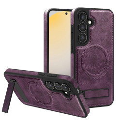For Samsung Galaxy S24+ 5G Multi-function Holder MagSafe PU Phone Case(Deep Purple)