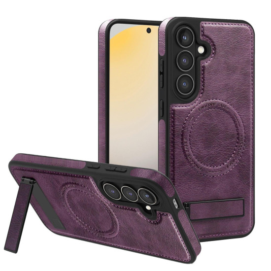For Samsung Galaxy S24+ 5G Multi-function Holder MagSafe PU Phone Case(Deep Purple)