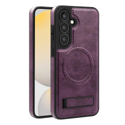 For Samsung Galaxy S24+ 5G Multi-function Holder MagSafe PU Phone Case(Deep Purple)