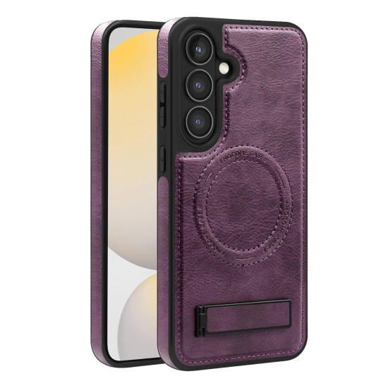 For Samsung Galaxy S24+ 5G Multi-function Holder MagSafe PU Phone Case(Deep Purple)