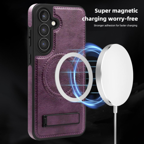 For Samsung Galaxy S24+ 5G Multi-function Holder MagSafe PU Phone Case(Deep Purple)
