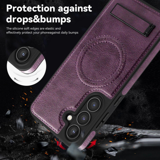 For Samsung Galaxy S24+ 5G Multi-function Holder MagSafe PU Phone Case(Deep Purple)