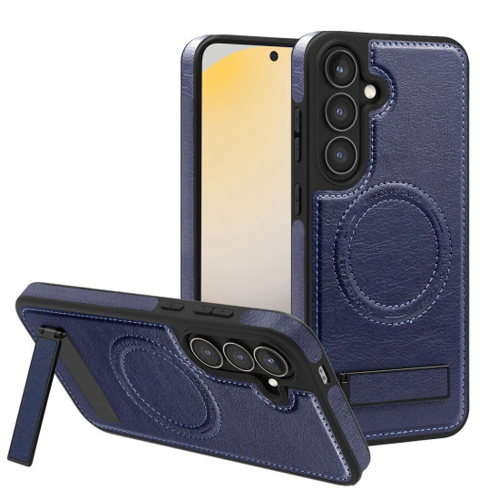 For Samsung Galaxy S24+ 5G Multi-function Holder MagSafe PU Phone Case(Royal Blue)