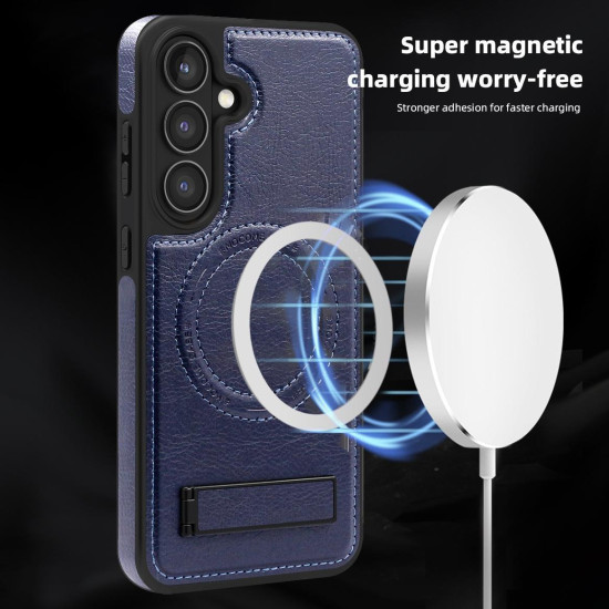 For Samsung Galaxy S24+ 5G Multi-function Holder MagSafe PU Phone Case(Royal Blue)