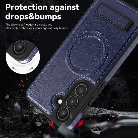 For Samsung Galaxy S24+ 5G Multi-function Holder MagSafe PU Phone Case(Royal Blue)