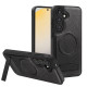 For Samsung Galaxy S24+ 5G Multi-function Holder MagSafe PU Phone Case(Black)