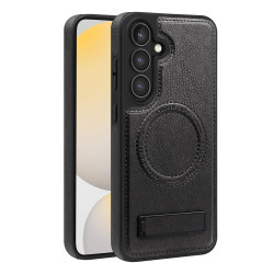 For Samsung Galaxy S24+ 5G Multi-function Holder MagSafe PU Phone Case(Black)