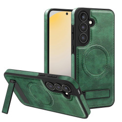 For Samsung Galaxy S24+ 5G Multi-function Holder MagSafe PU Phone Case(Green)
