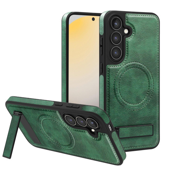 For Samsung Galaxy S24+ 5G Multi-function Holder MagSafe PU Phone Case(Green)