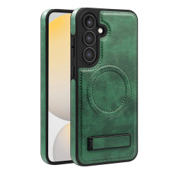For Samsung Galaxy S24+ 5G Multi-function Holder MagSafe PU Phone Case(Green)