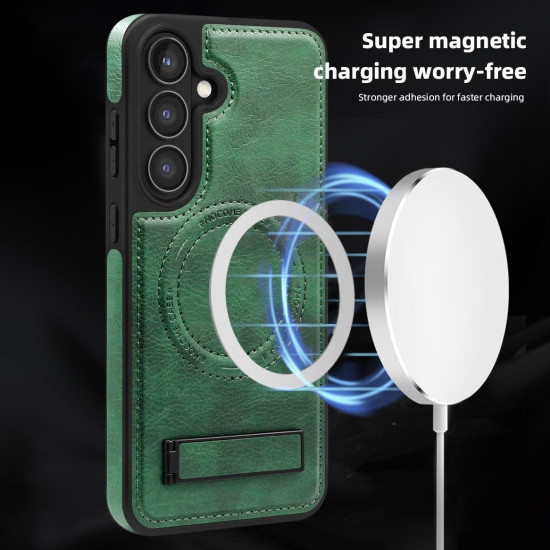 For Samsung Galaxy S24+ 5G Multi-function Holder MagSafe PU Phone Case(Green)