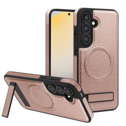 For Samsung Galaxy S24+ 5G Multi-function Holder MagSafe PU Phone Case(Rose Gold)
