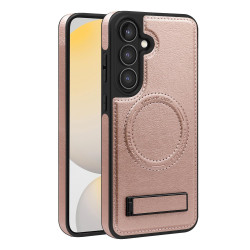 For Samsung Galaxy S24+ 5G Multi-function Holder MagSafe PU Phone Case(Rose Gold)