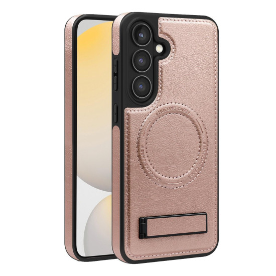 For Samsung Galaxy S24+ 5G Multi-function Holder MagSafe PU Phone Case(Rose Gold)