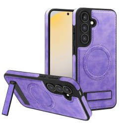 For Samsung Galaxy S24+ 5G Multi-function Holder MagSafe PU Phone Case(Light Purple)