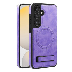 For Samsung Galaxy S24+ 5G Multi-function Holder MagSafe PU Phone Case(Light Purple)