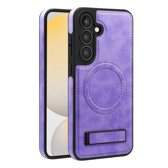 For Samsung Galaxy S24+ 5G Multi-function Holder MagSafe PU Phone Case(Light Purple)