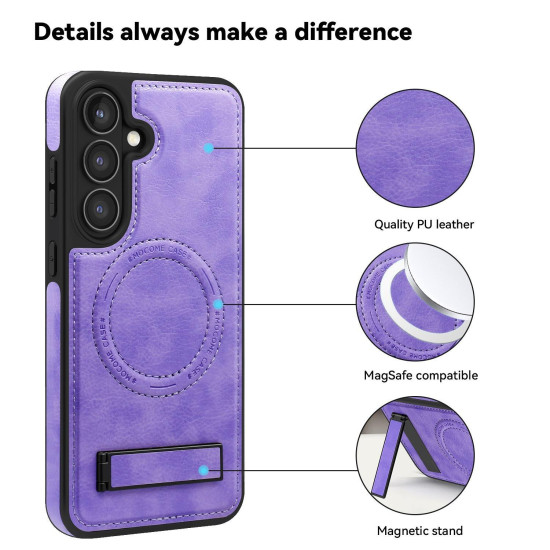 For Samsung Galaxy S24+ 5G Multi-function Holder MagSafe PU Phone Case(Light Purple)