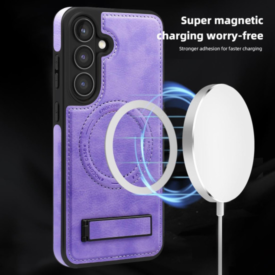 For Samsung Galaxy S24+ 5G Multi-function Holder MagSafe PU Phone Case(Light Purple)