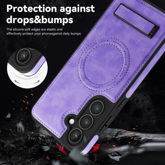 For Samsung Galaxy S24+ 5G Multi-function Holder MagSafe PU Phone Case(Light Purple)