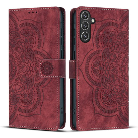 For Samsung Galaxy S24+ 5G Mandala Embossed Retro Frosted Leather Phone Case(Red)