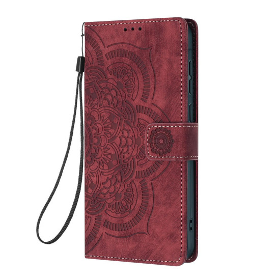For Samsung Galaxy S24+ 5G Mandala Embossed Retro Frosted Leather Phone Case(Red)