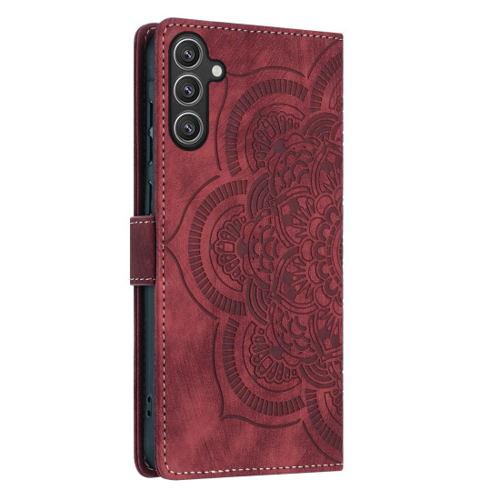 For Samsung Galaxy S24+ 5G Mandala Embossed Retro Frosted Leather Phone Case(Red)