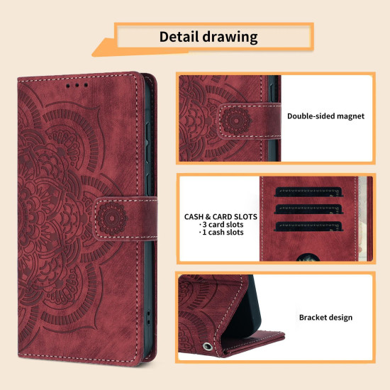 For Samsung Galaxy S24+ 5G Mandala Embossed Retro Frosted Leather Phone Case(Red)