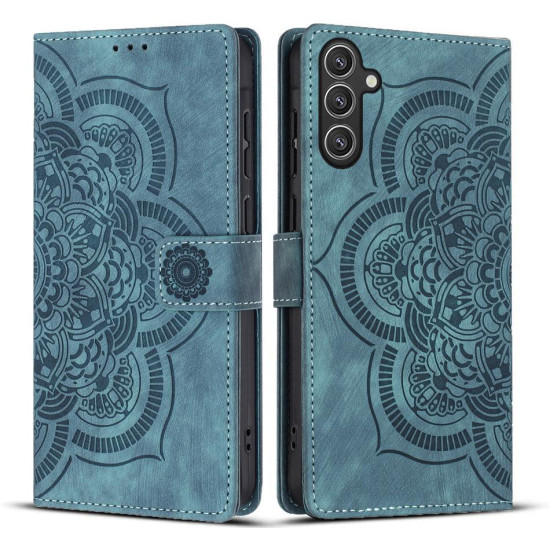 For Samsung Galaxy S24+ 5G Mandala Embossed Retro Frosted Leather Phone Case(Blue)