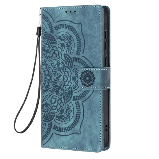 For Samsung Galaxy S24+ 5G Mandala Embossed Retro Frosted Leather Phone Case(Blue)