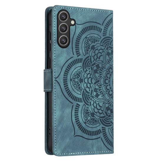 For Samsung Galaxy S24+ 5G Mandala Embossed Retro Frosted Leather Phone Case(Blue)