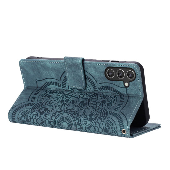 For Samsung Galaxy S24+ 5G Mandala Embossed Retro Frosted Leather Phone Case(Blue)