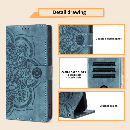 For Samsung Galaxy S24+ 5G Mandala Embossed Retro Frosted Leather Phone Case(Blue)