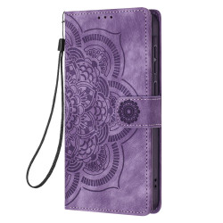 For Samsung Galaxy S24+ 5G Mandala Embossed Retro Frosted Leather Phone Case(Purple)