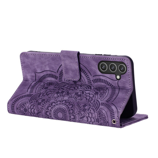 For Samsung Galaxy S24+ 5G Mandala Embossed Retro Frosted Leather Phone Case(Purple)