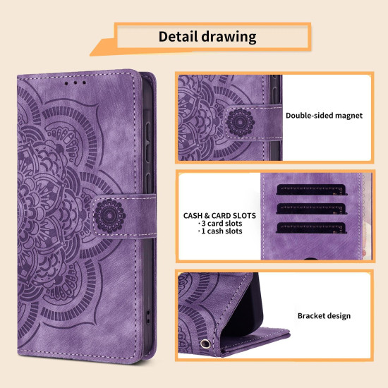 For Samsung Galaxy S24+ 5G Mandala Embossed Retro Frosted Leather Phone Case(Purple)