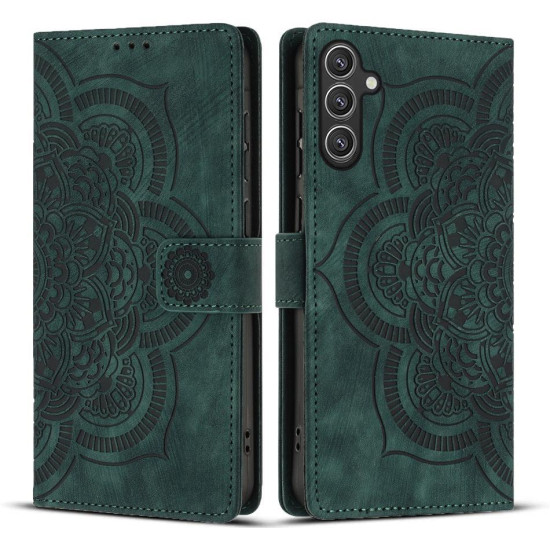 For Samsung Galaxy S24+ 5G Mandala Embossed Retro Frosted Leather Phone Case(Green)