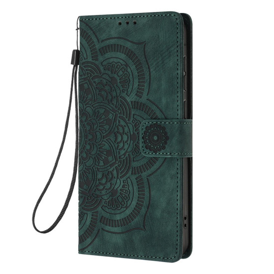 For Samsung Galaxy S24+ 5G Mandala Embossed Retro Frosted Leather Phone Case(Green)