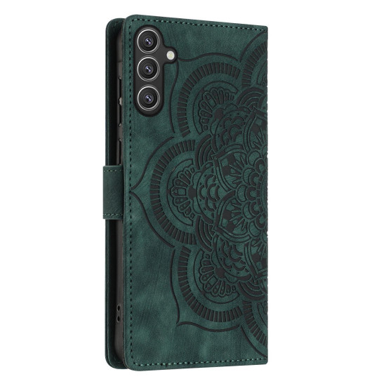 For Samsung Galaxy S24+ 5G Mandala Embossed Retro Frosted Leather Phone Case(Green)