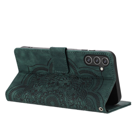 For Samsung Galaxy S24+ 5G Mandala Embossed Retro Frosted Leather Phone Case(Green)
