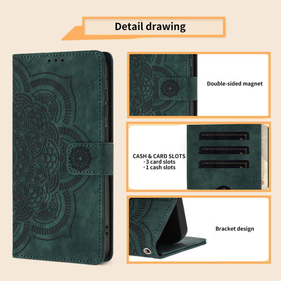 For Samsung Galaxy S24+ 5G Mandala Embossed Retro Frosted Leather Phone Case(Green)