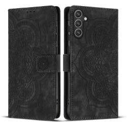 For Samsung Galaxy S24+ 5G Mandala Embossed Retro Frosted Leather Phone Case(Black)