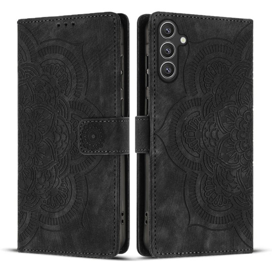 For Samsung Galaxy S24+ 5G Mandala Embossed Retro Frosted Leather Phone Case(Black)