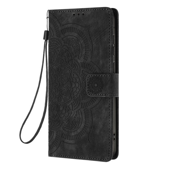 For Samsung Galaxy S24+ 5G Mandala Embossed Retro Frosted Leather Phone Case(Black)