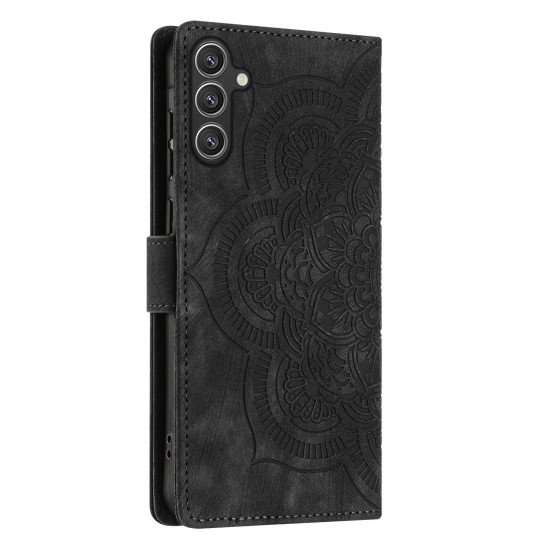 For Samsung Galaxy S24+ 5G Mandala Embossed Retro Frosted Leather Phone Case(Black)