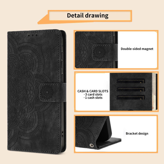 For Samsung Galaxy S24+ 5G Mandala Embossed Retro Frosted Leather Phone Case(Black)
