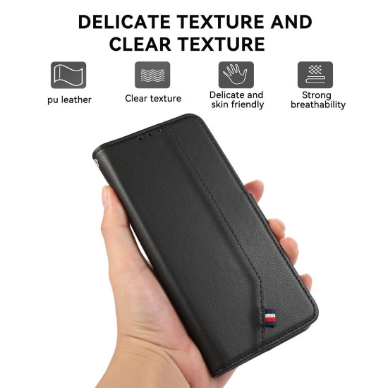 For Samsung Galaxy S23 5G ABEEL Delicate Texture Splicing RFID Leather Phone Case(Black)